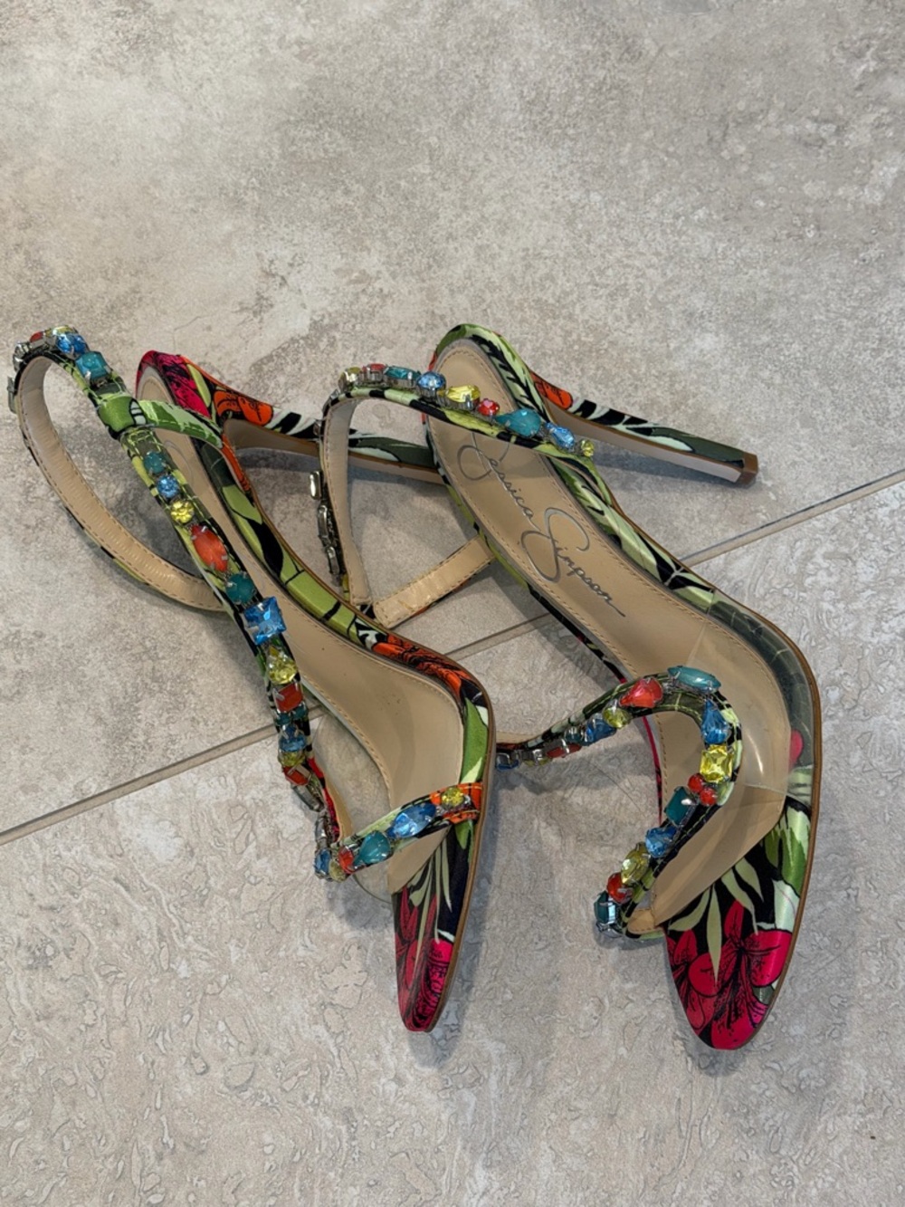 Jessica Simpson Floral Multicolor Jeweled Strappy High Heel Sandal - Picture 5 of 6